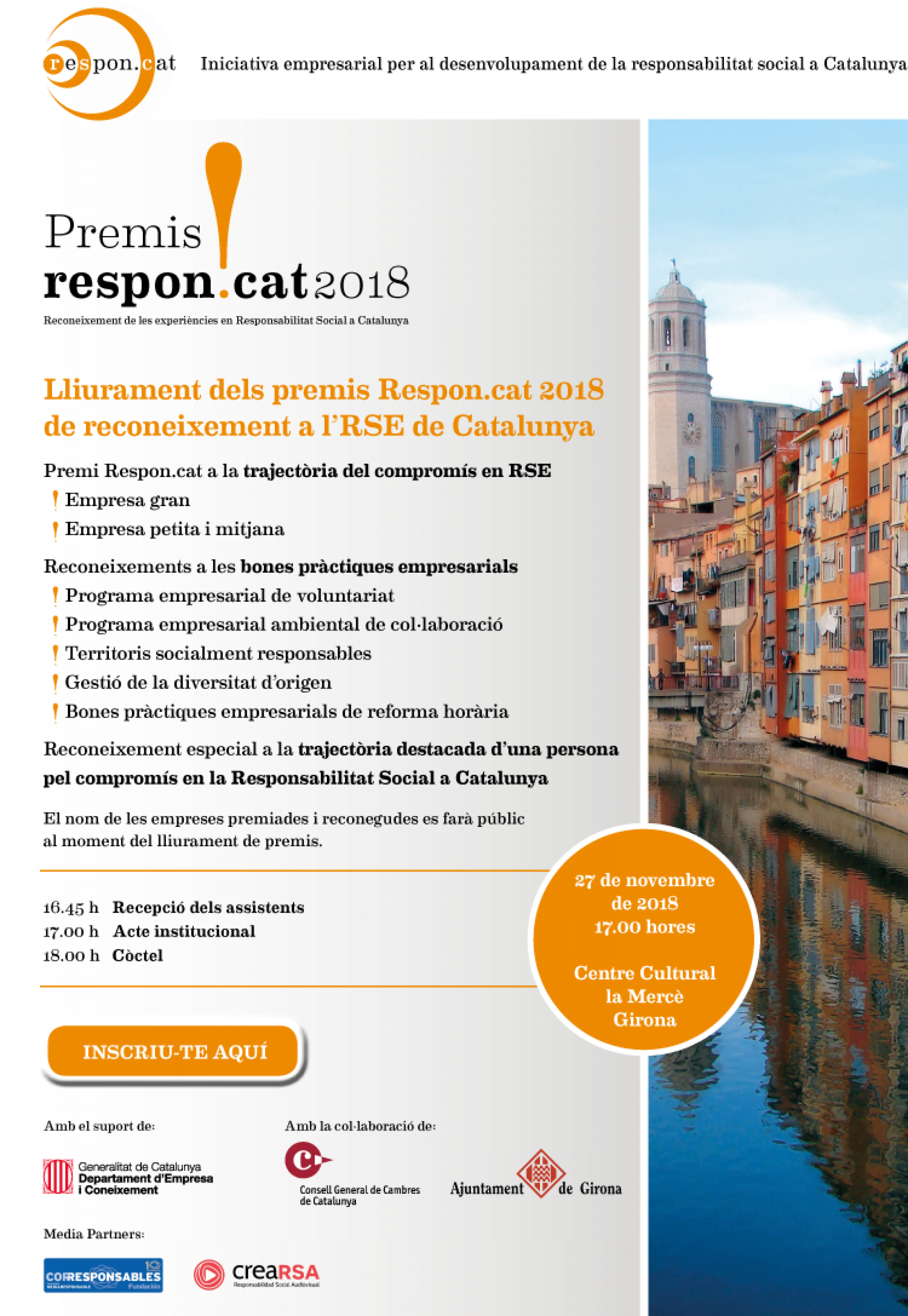 La quarta edició dels Premis Respon.cat, els premis de l’RSE a Catalunya, tindrà lloc a Girona