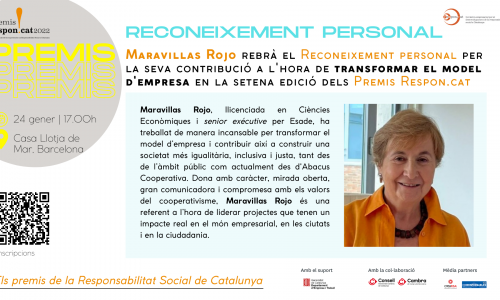Maravillas Rojo rebrà el Reconeixement personal per la seva contribució en transformar el model d’empresa en la 7a edició dels Premis Respon.cat
